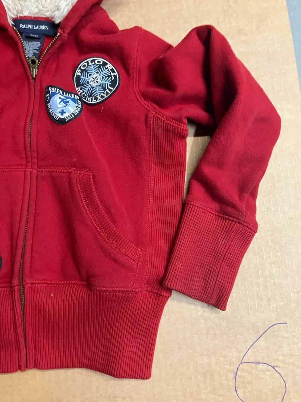 Ralph Lauren Red Hooded Zip-Up Sweatshirt with Sherpa Lining